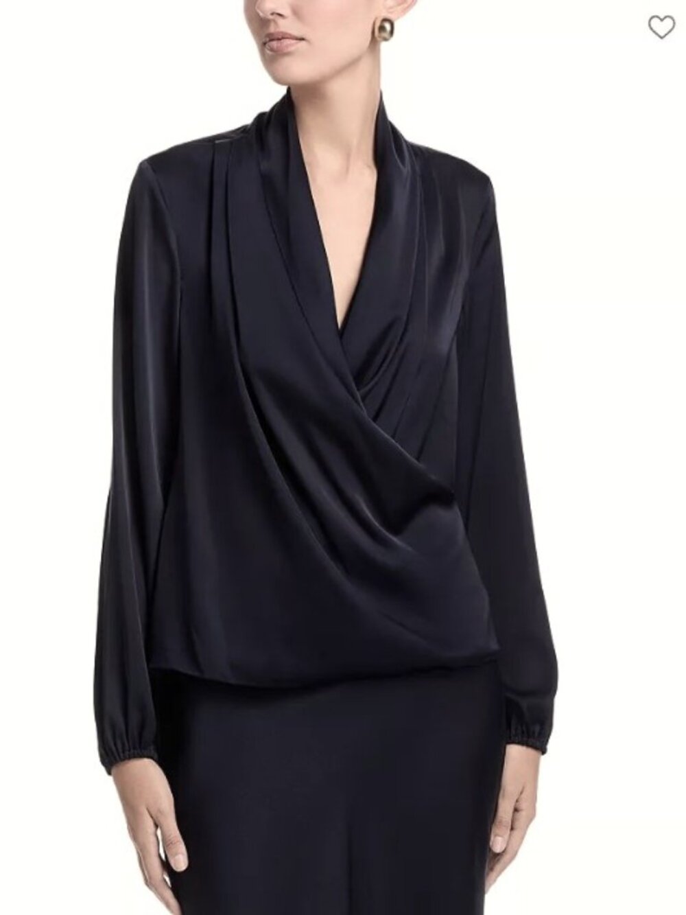 NWOT  Slipintosoft 100% Silk (22MM) Black‎ Satin Draped Wrap Blouse XL